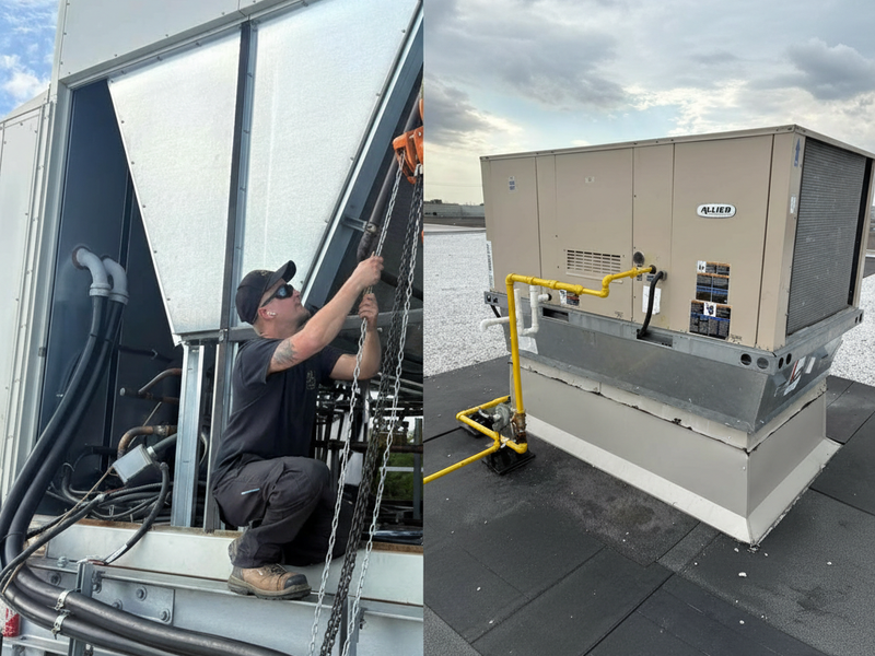 Technicien HVAC commercial sur toit